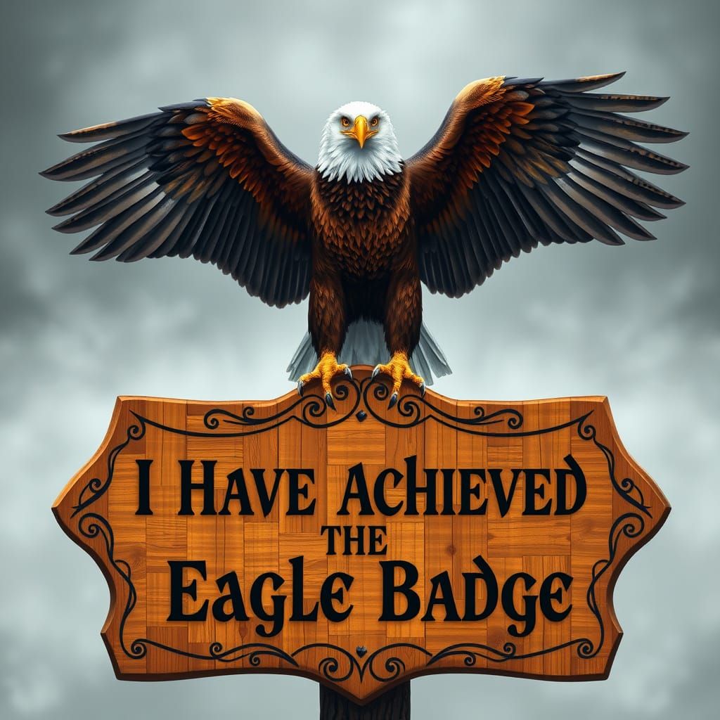 Eagle Perched on Badge Sign in Golden Rustic Style