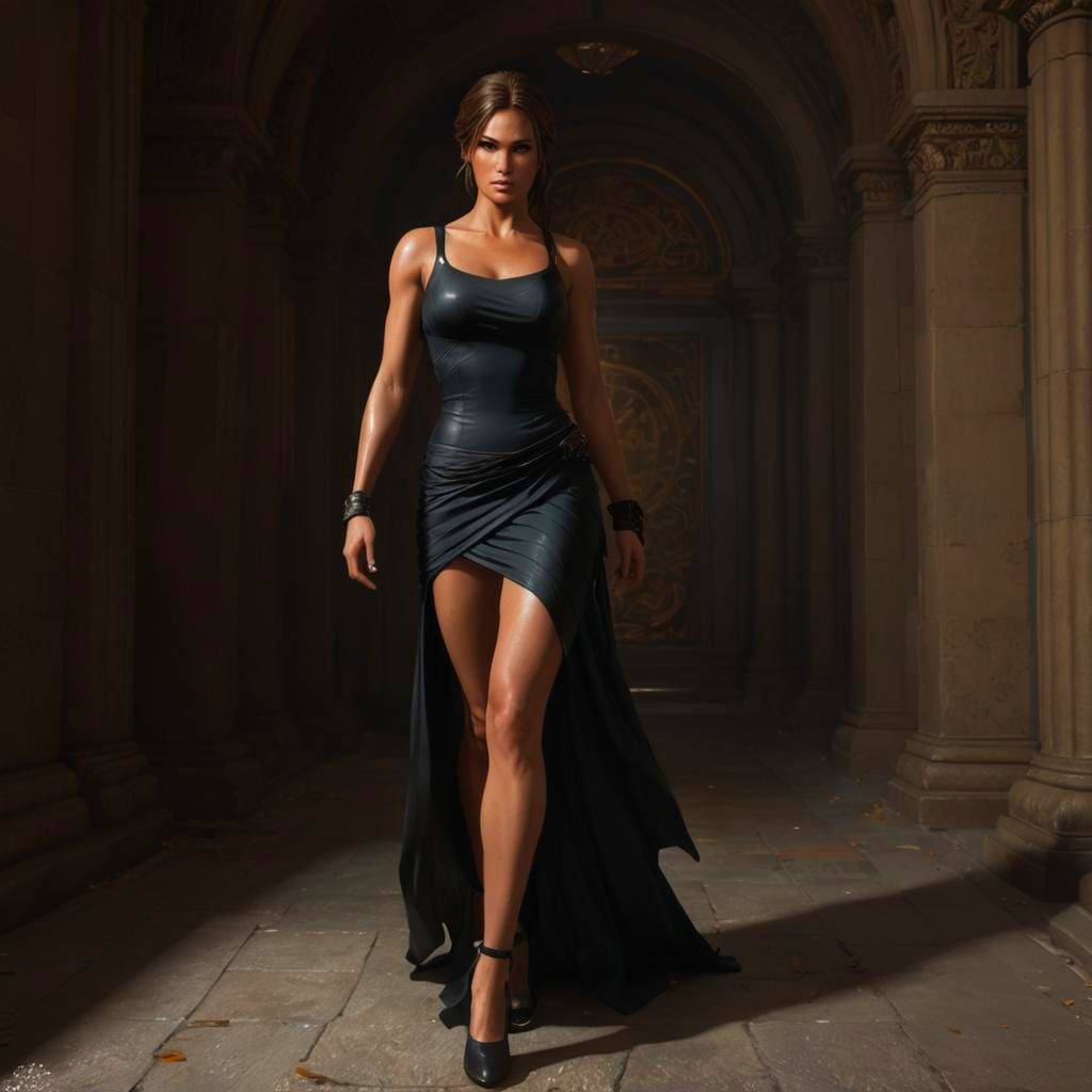 Lara Croft Portrait in Evening Gown, Hyperdetailed Digital A...