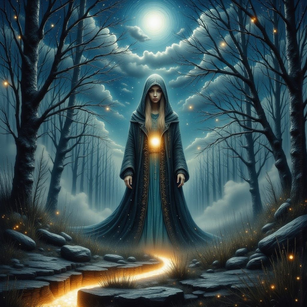 Ethereal Woman at Mystical Fissure in Dark Fantasy Style