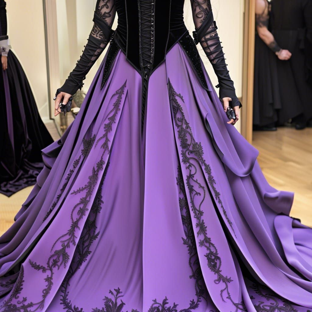 Ethereal purple gothic met gala dress made of purple velvet with black accents& gothic long sleeves& gothic long skirt& ...