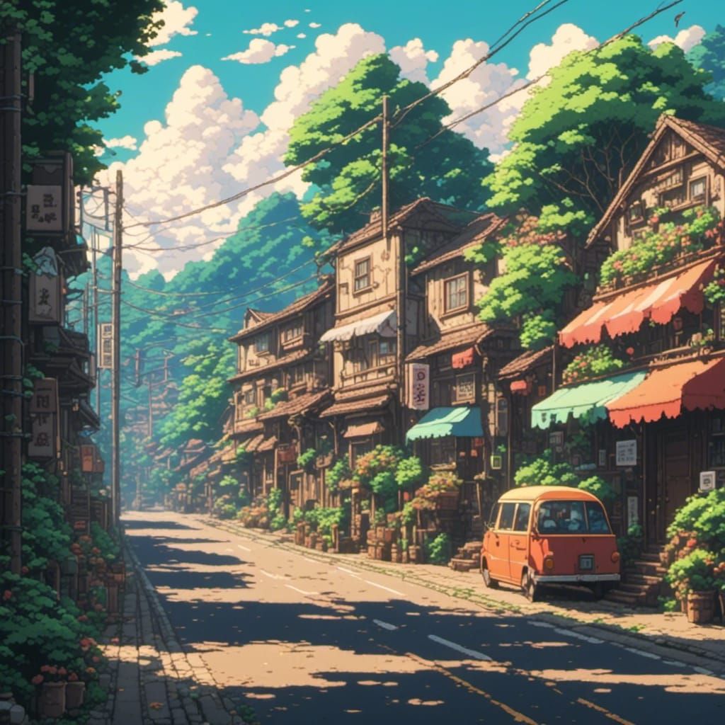 Anime Townscape in Studio Ghibli Style