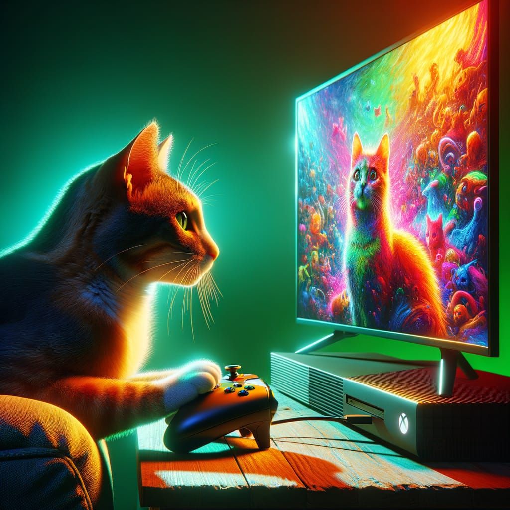 Cat Plays Video Games Side View Concept Art