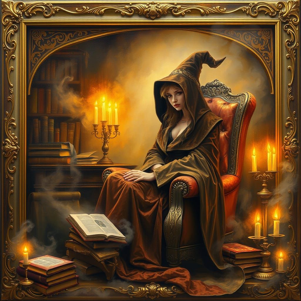 Enchanting Witch in Art Nouveau Study