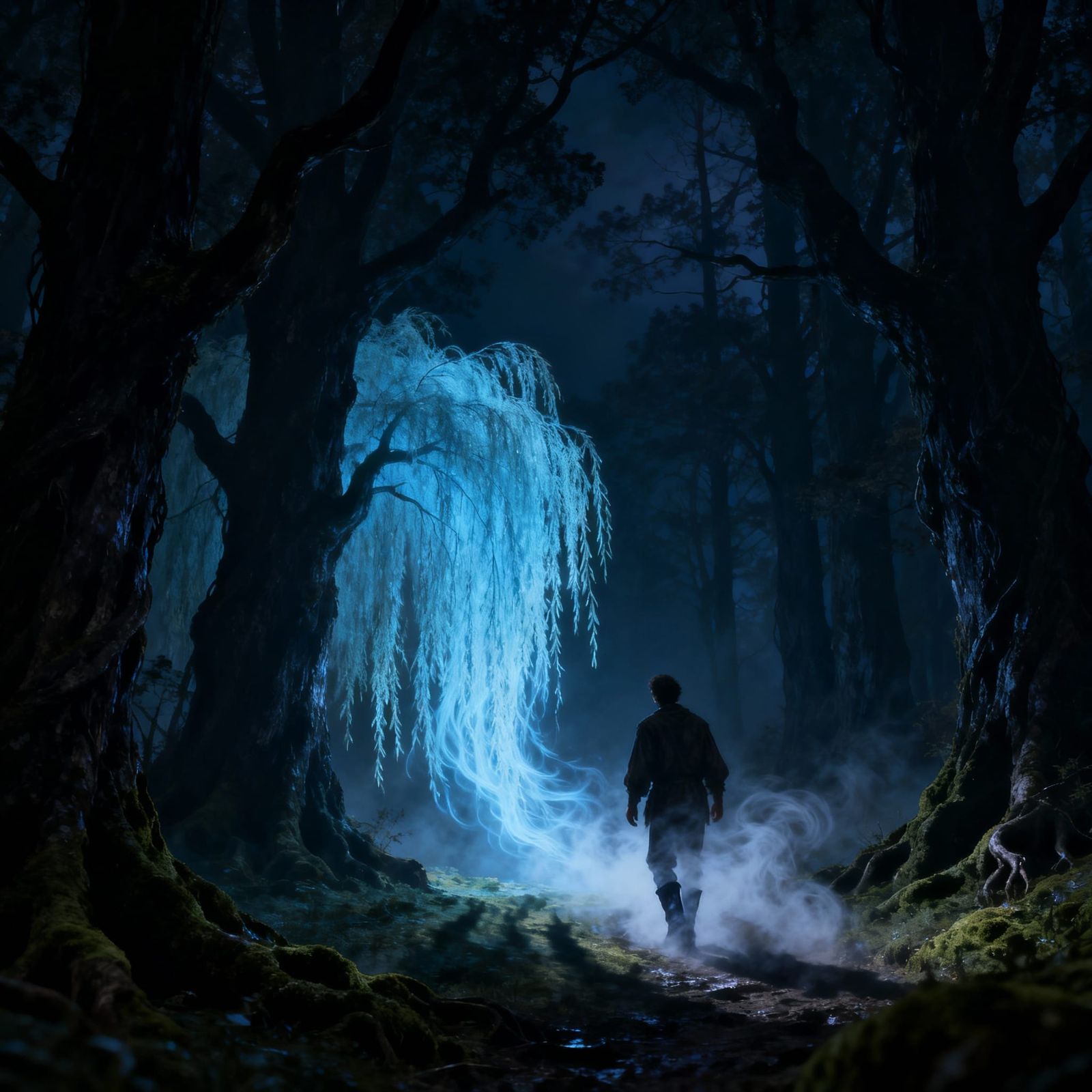 Man Follows Ethereal Wisp Through Haunted Forest at Night