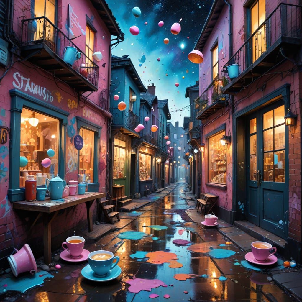 Enchanted Alleyway with Starlight Shops