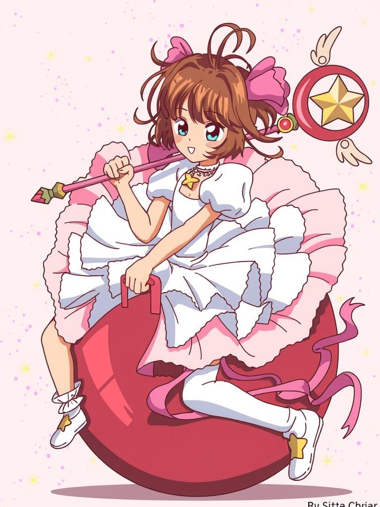 Sakura Kinomoto on Hopper Ball in Miyazaki Style