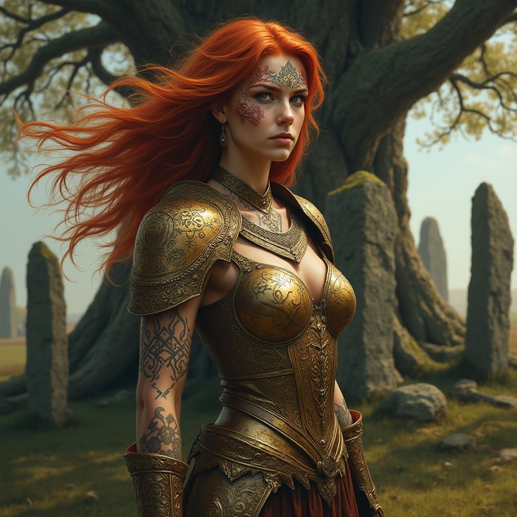 Celtic Warrior Queen in Art Nouveau Style