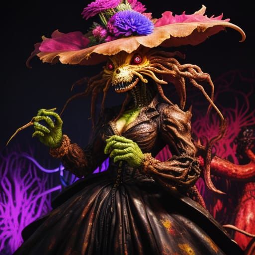 Grotesque Creature on Stage in Vibrant Oil Painting