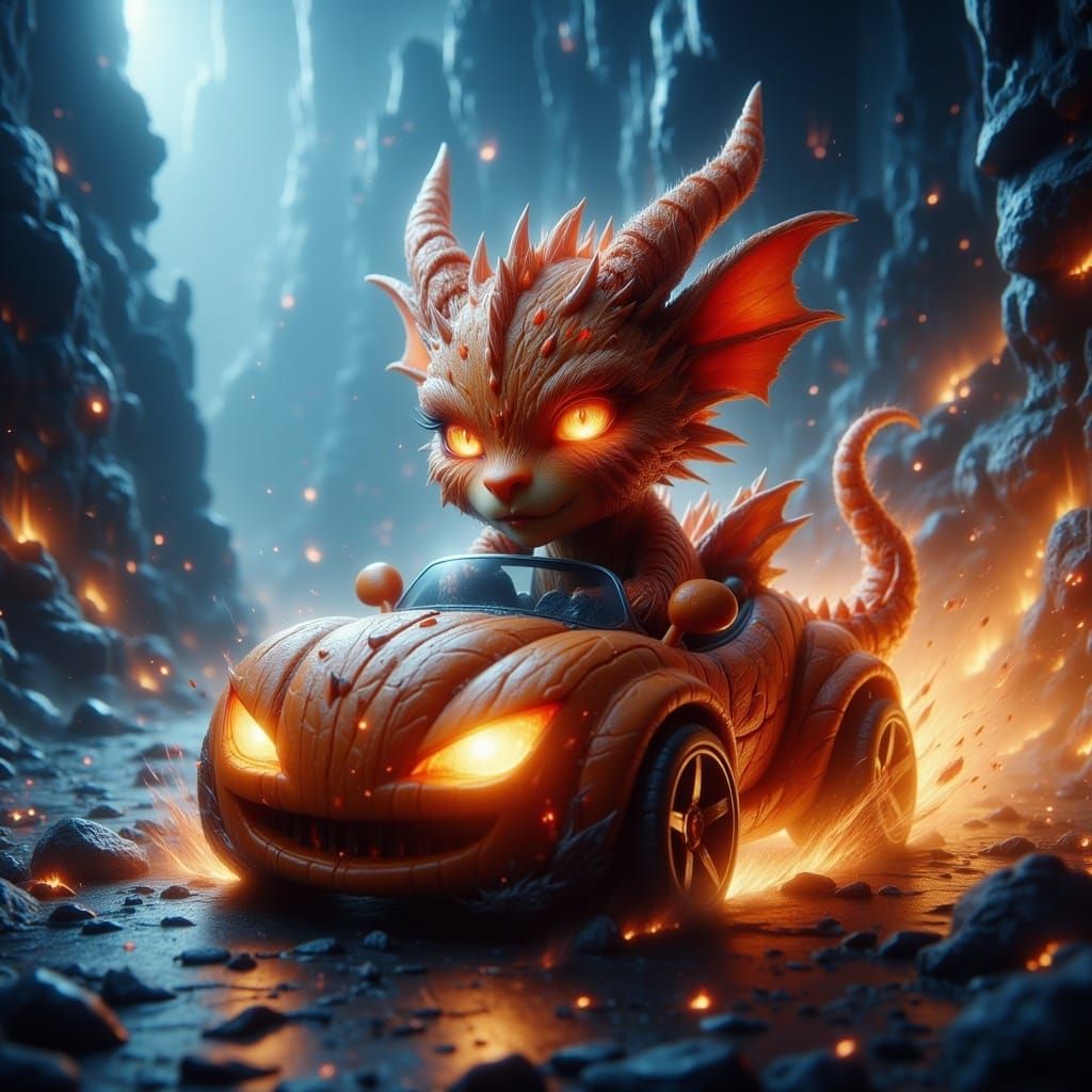 Chibi Dragon Races in Pumpkin Car