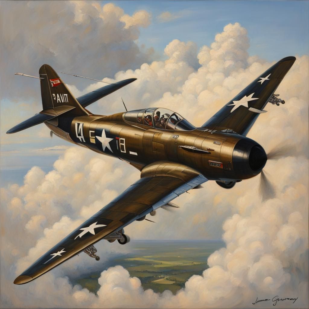 World War II Fighter Plane Oil Painting