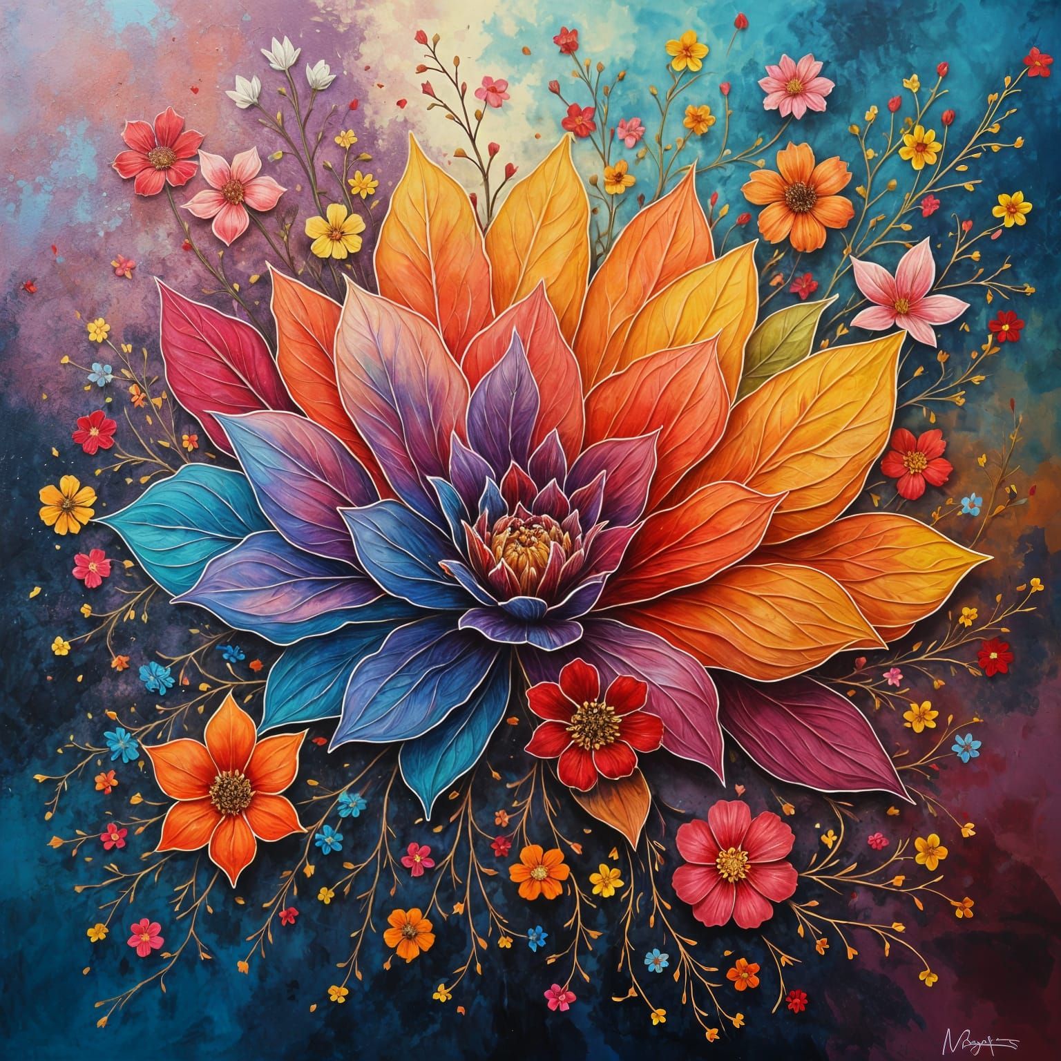 Abstract Floral Graffiti Art in Polychromatic Colors