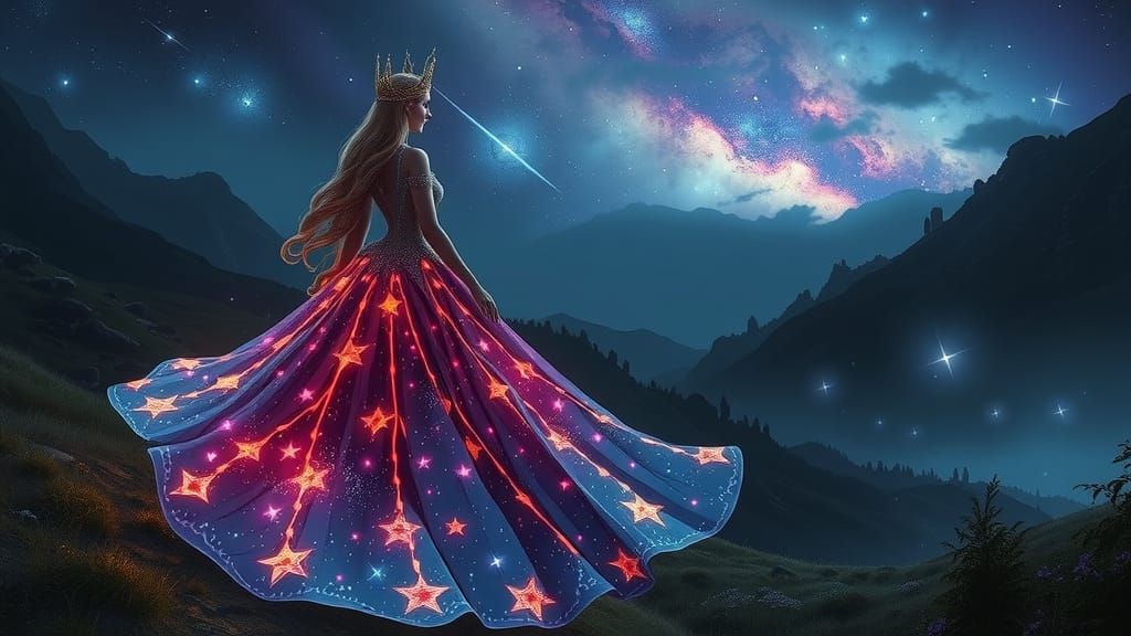 Gothic Princess in Starry Dress, High-Resolution