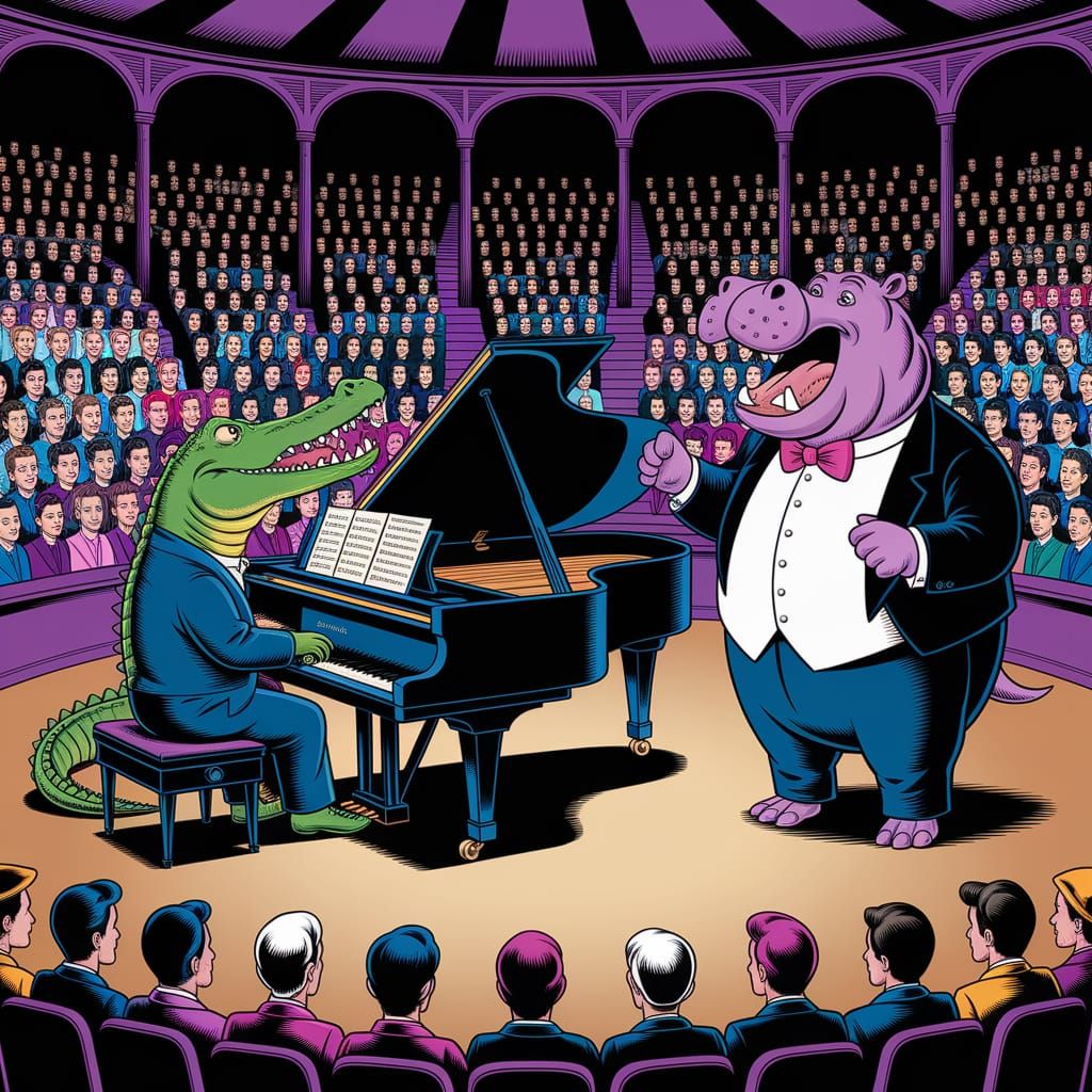 Crocodile Maestro Entertains Circus Crowd in Grotesque Humor...