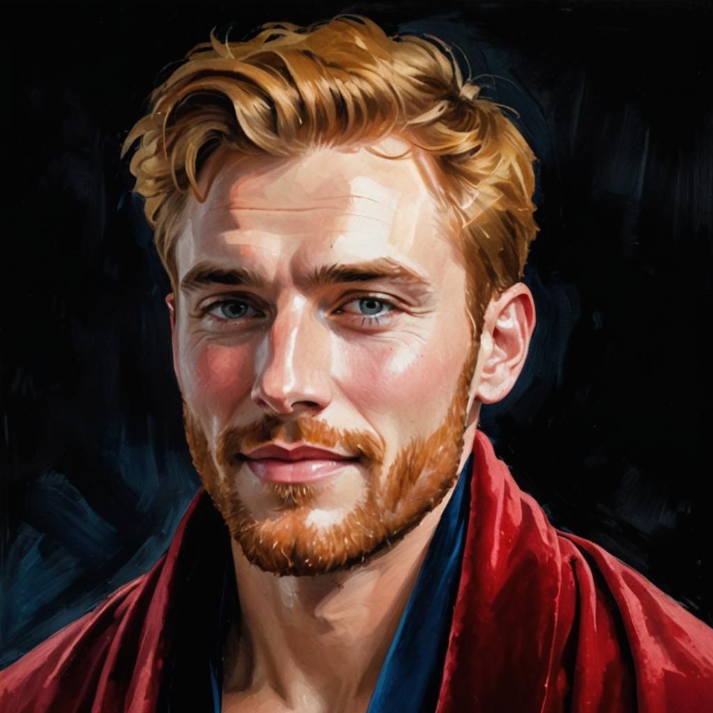 Blond Man in Velvet Robes: Expressionist Oil Painting