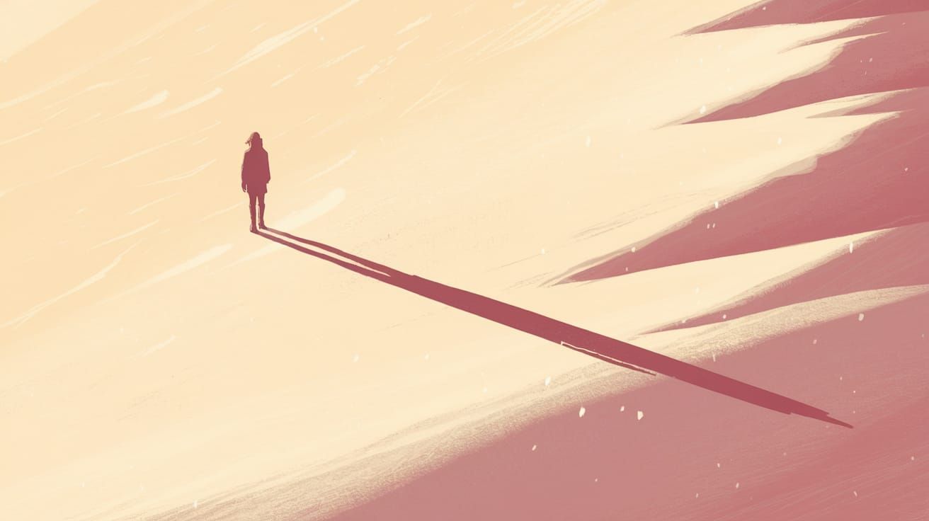 Serene Winter Landscape with Standing Woman and Long Shadow