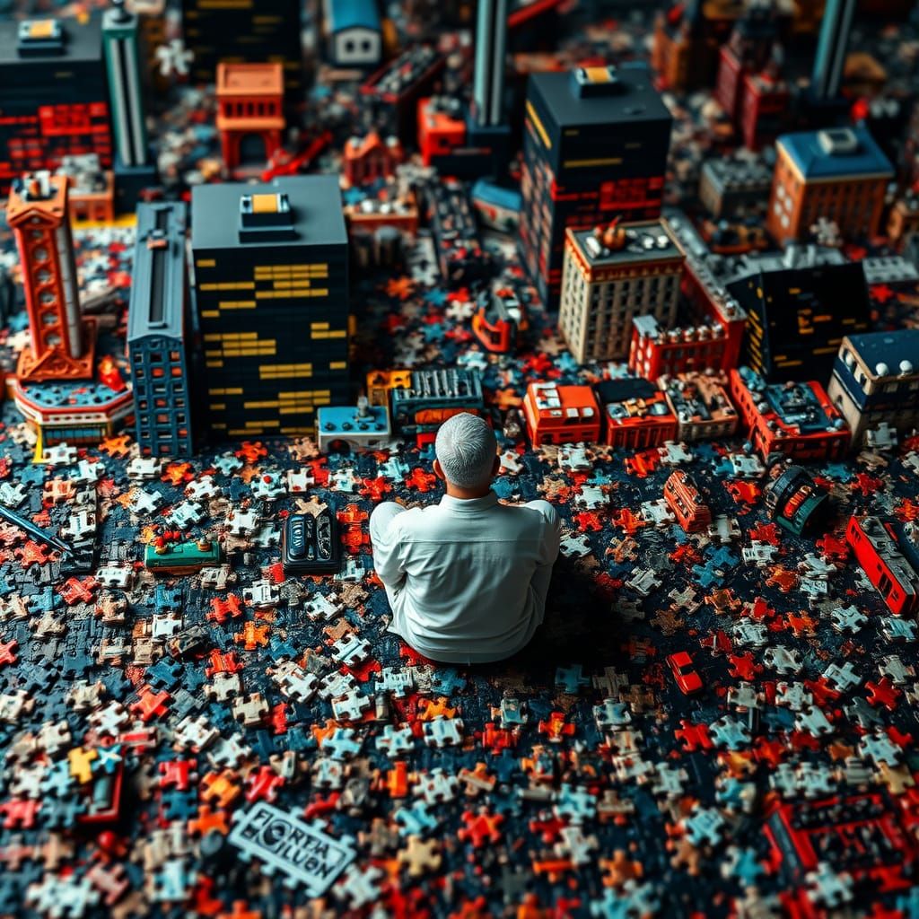 A Figure Contemplates a 3000-Piece Jigsaw Puzzle with Intric...