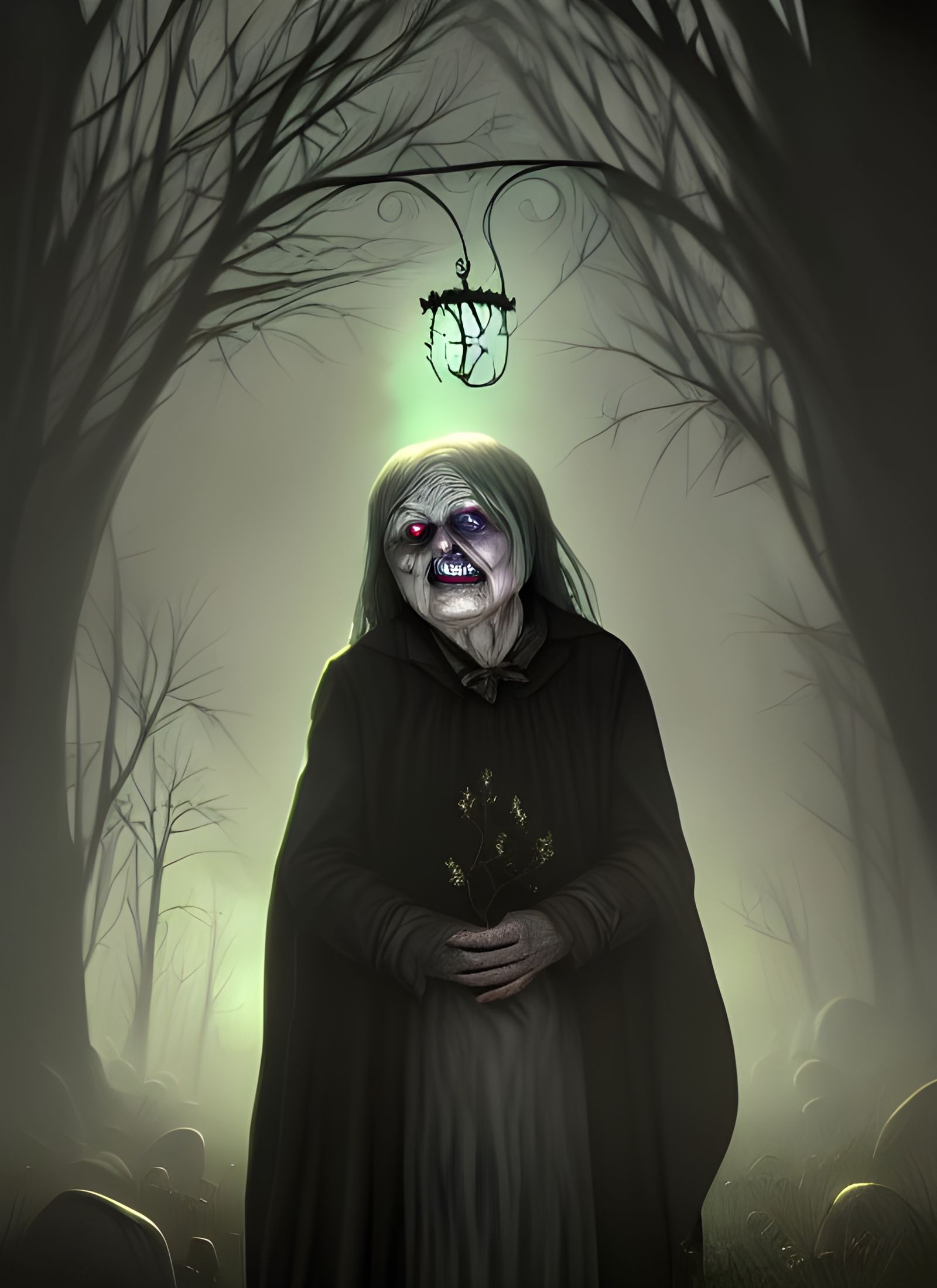 Grotesque Victorian Hag in Graveyard Digital Painting