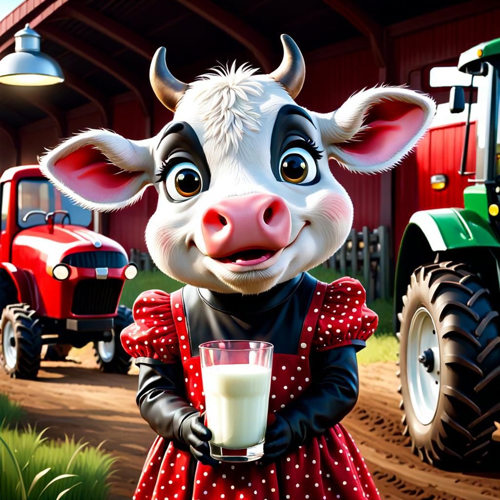 Funny Cow Caricature in Hyperrealistic Digital Painting