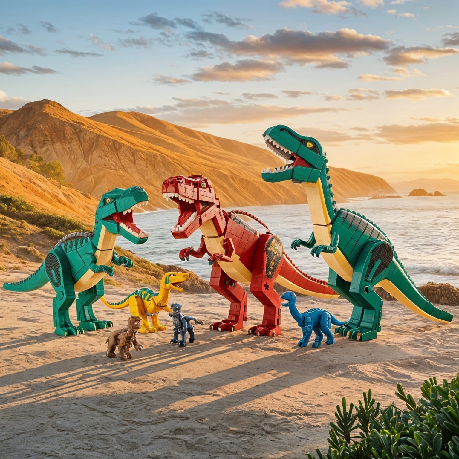 Lego Jurassic Park at Sunset: A Vibrant Photograph