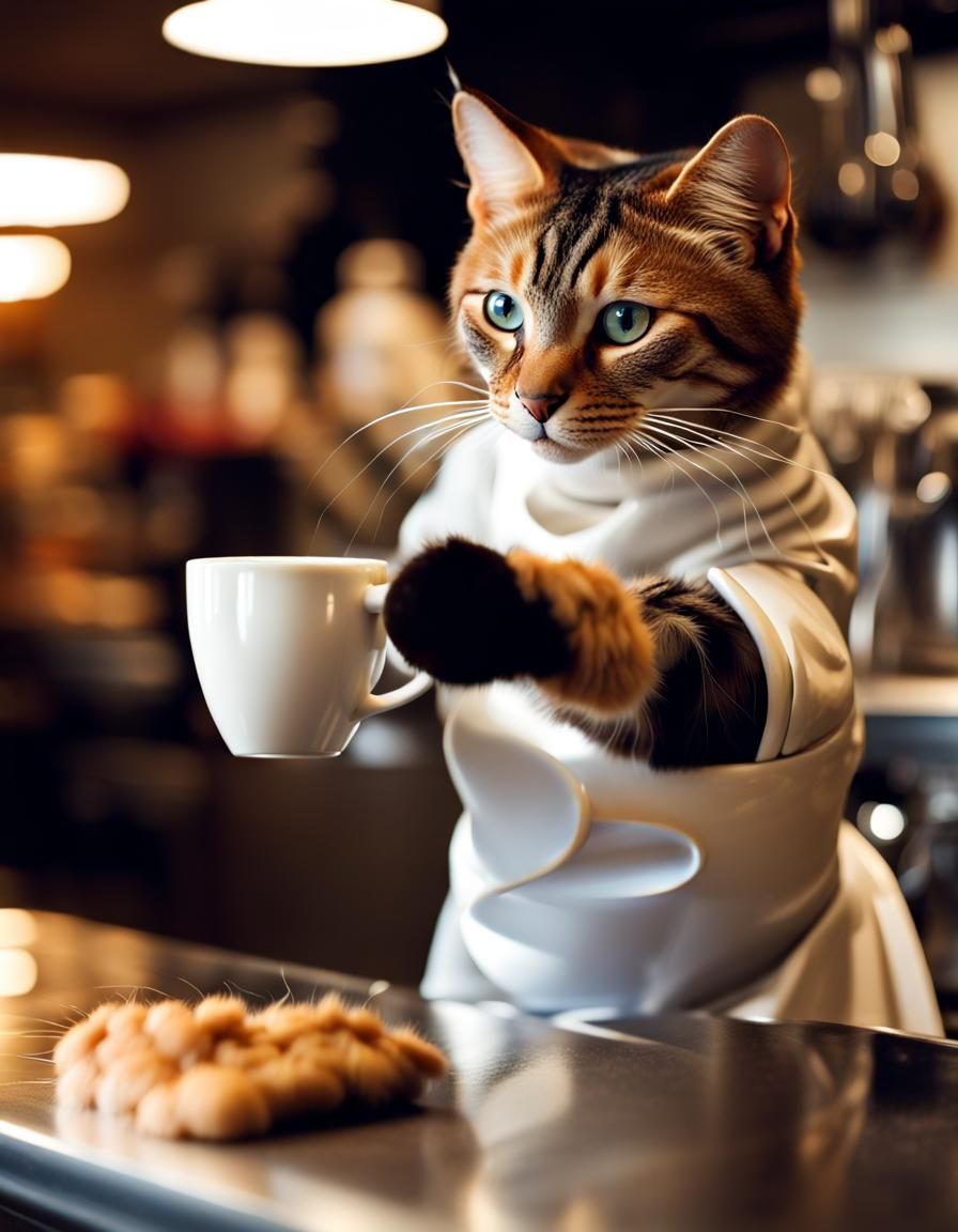 Provocative Cat Barista Offers Coffee