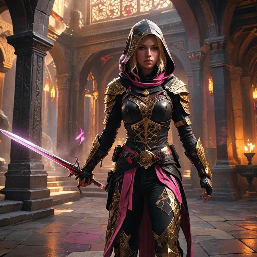 Female Assassin in Magical Suit, Unreal Engine Art