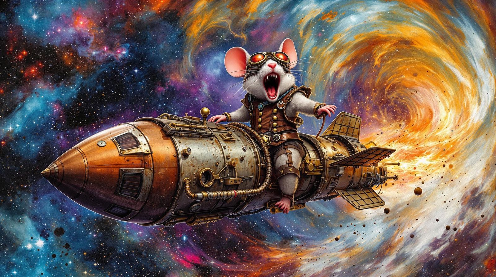 Steampunk Mouse Blasts Off in Cosmic Chaos