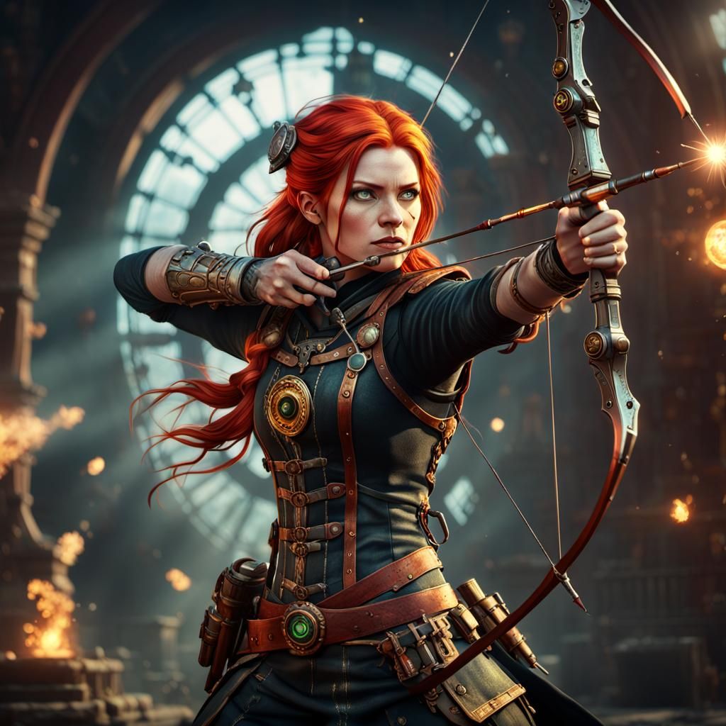 Steampunk Archer: Hyperdetailed Action in 8K
