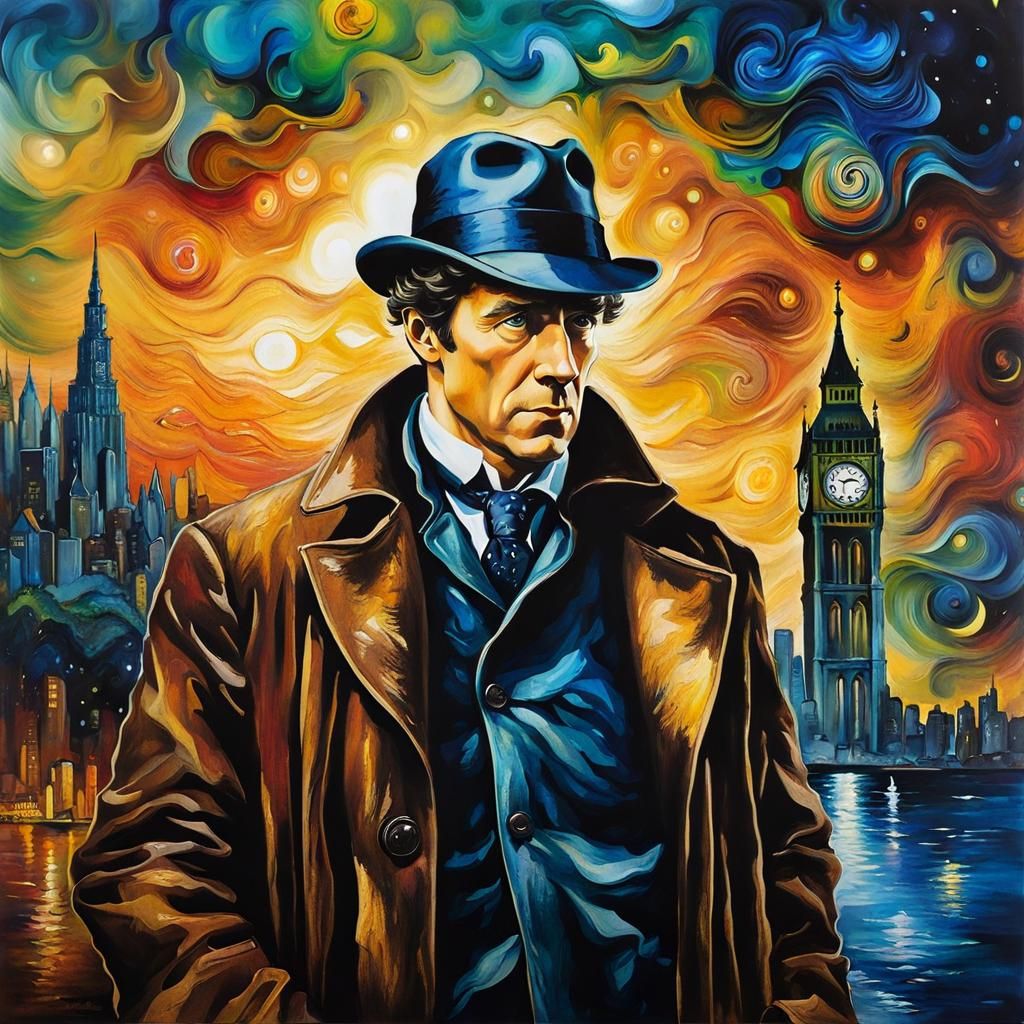 Metallic Sherlock Holmes in Van Gogh Style