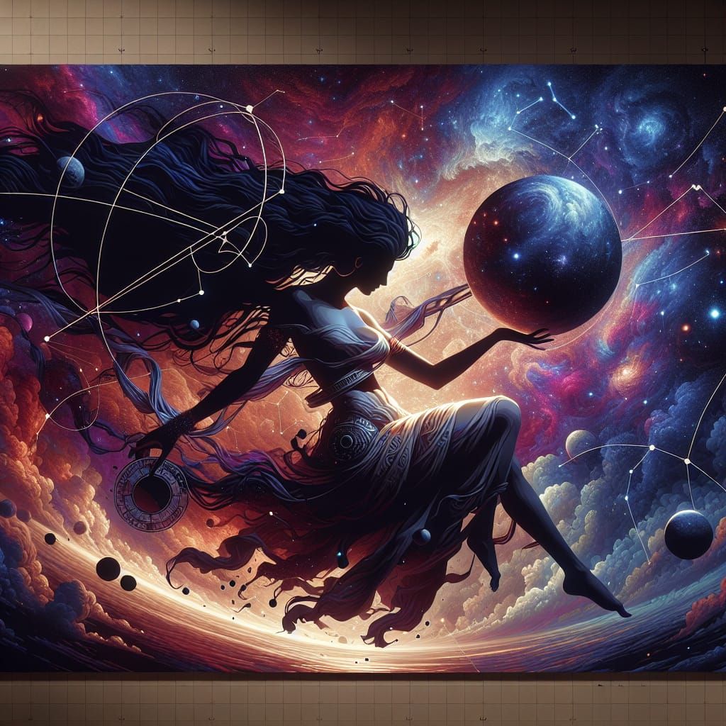 Female Atlas Holding Up Constellations in Digital Art