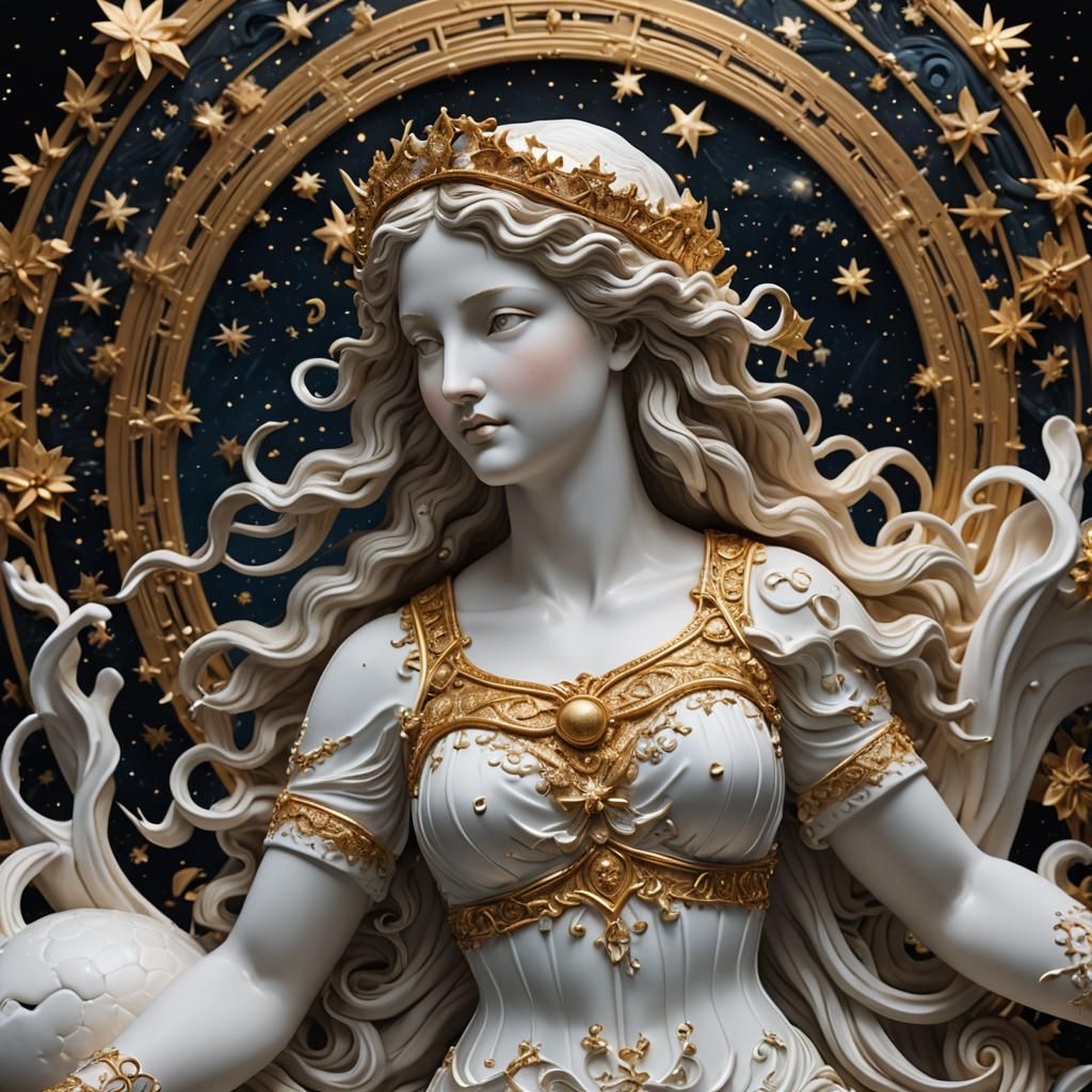 Aphrodite Porcelain Sculpture in Starry Night
