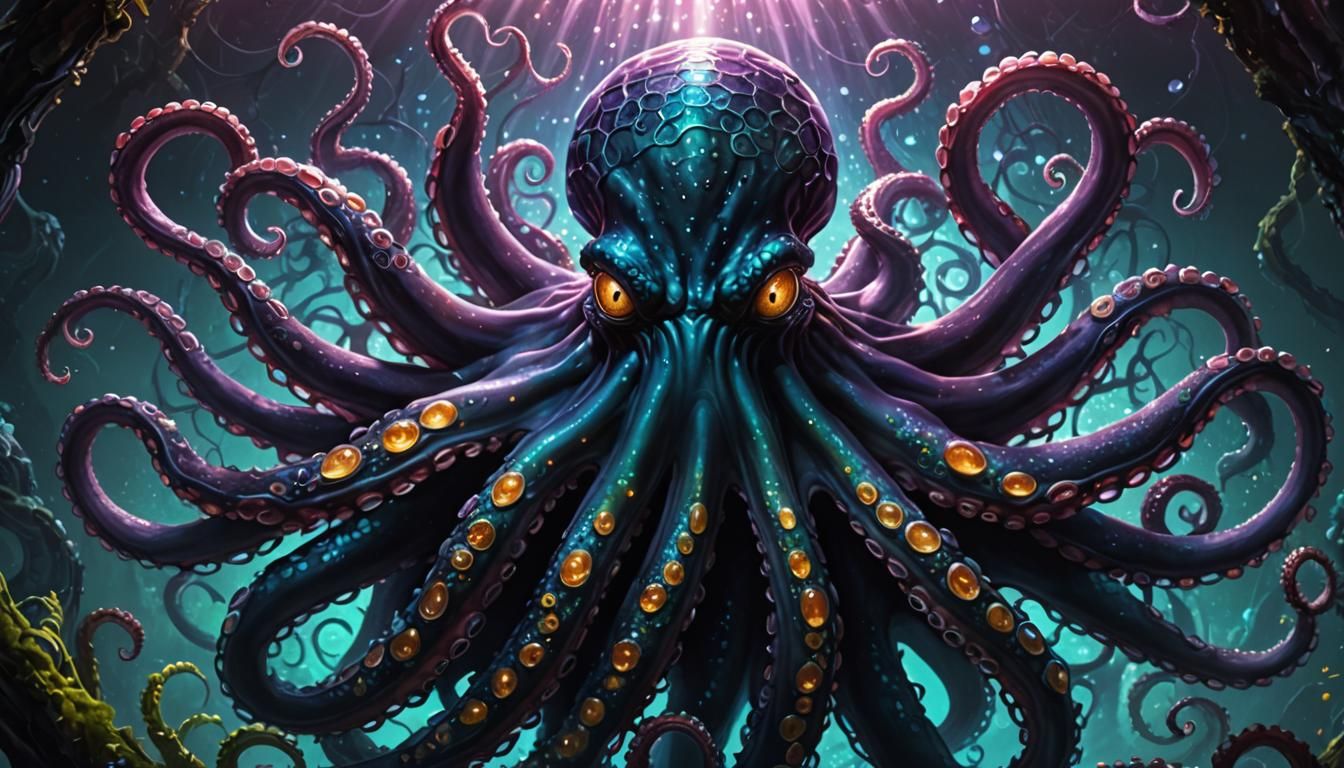 Holographic Cosmic Octopus in Detailed Matte Painting