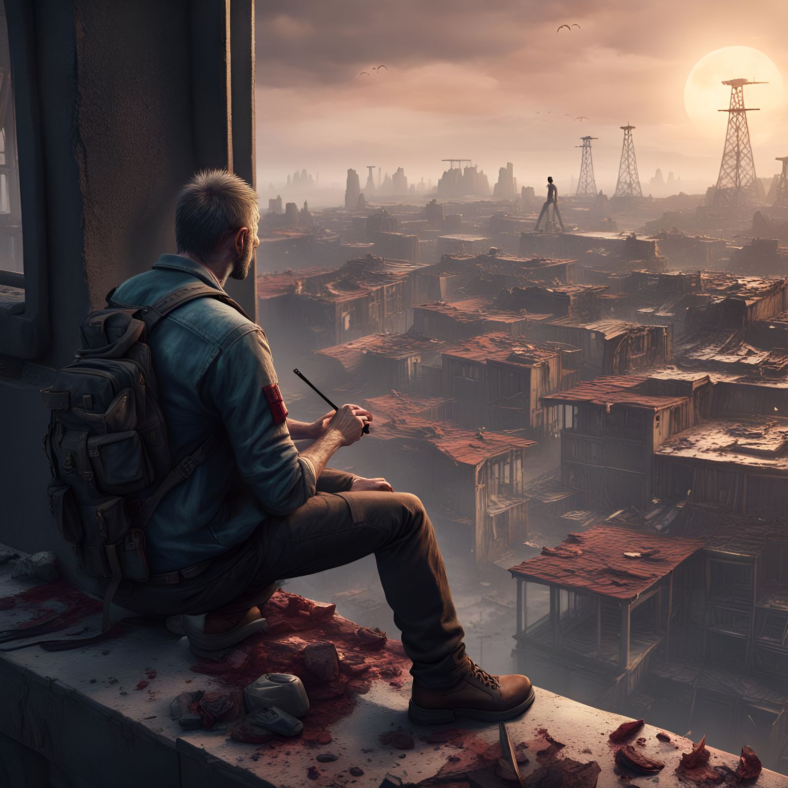 Painter in Zombie Apocalypse: Detailed Matte Painting