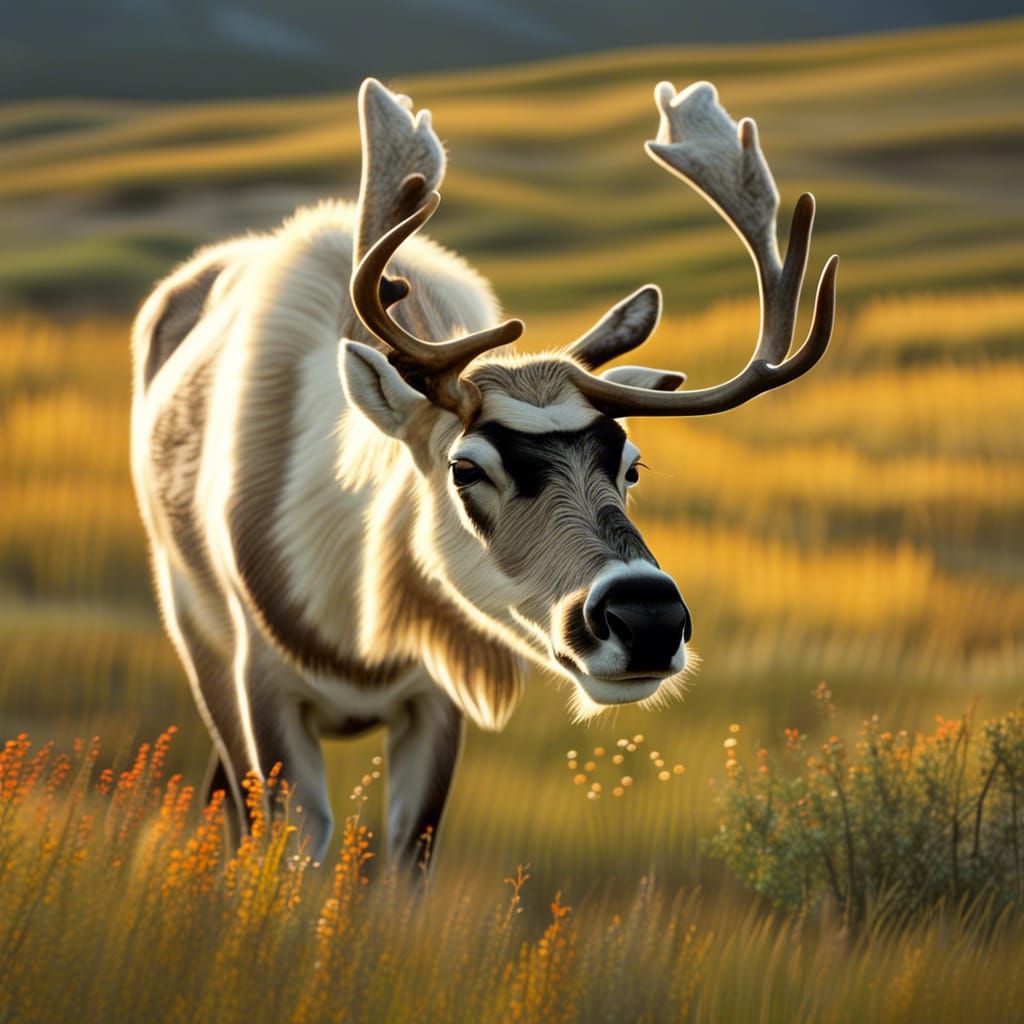 Caribou Grazing in Arctic Pastures, National Geographic Styl...