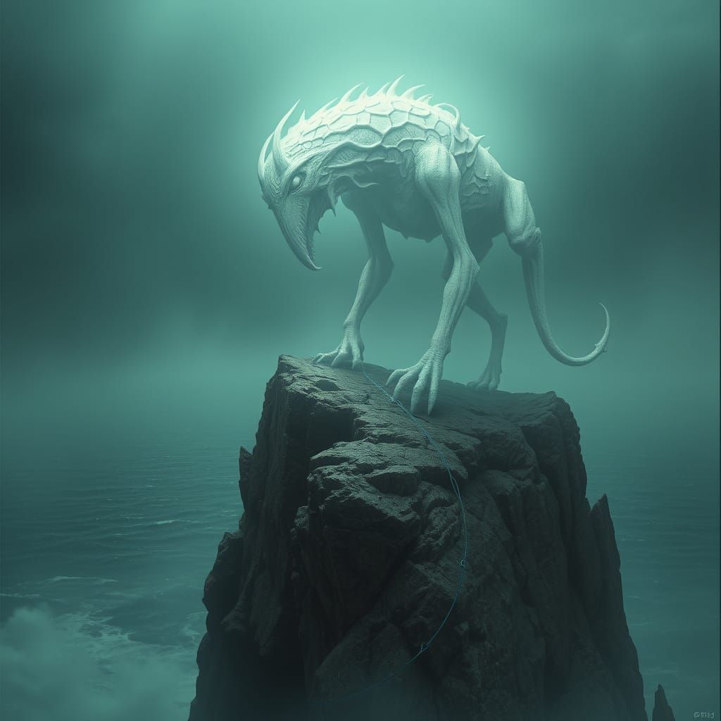 Mythical White Cyclops Surveys the Serene Ocean