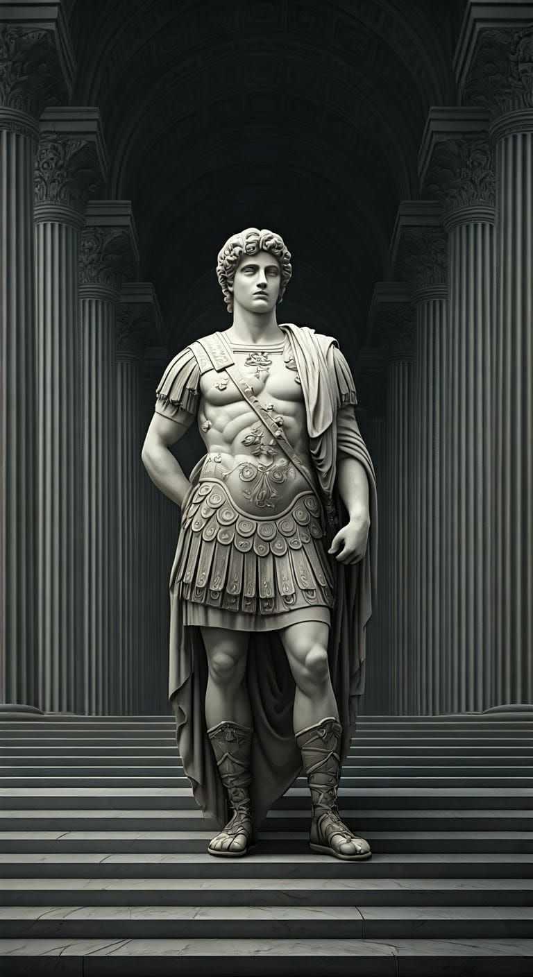 Ancient Roman Warrior in Classical Temple Setting