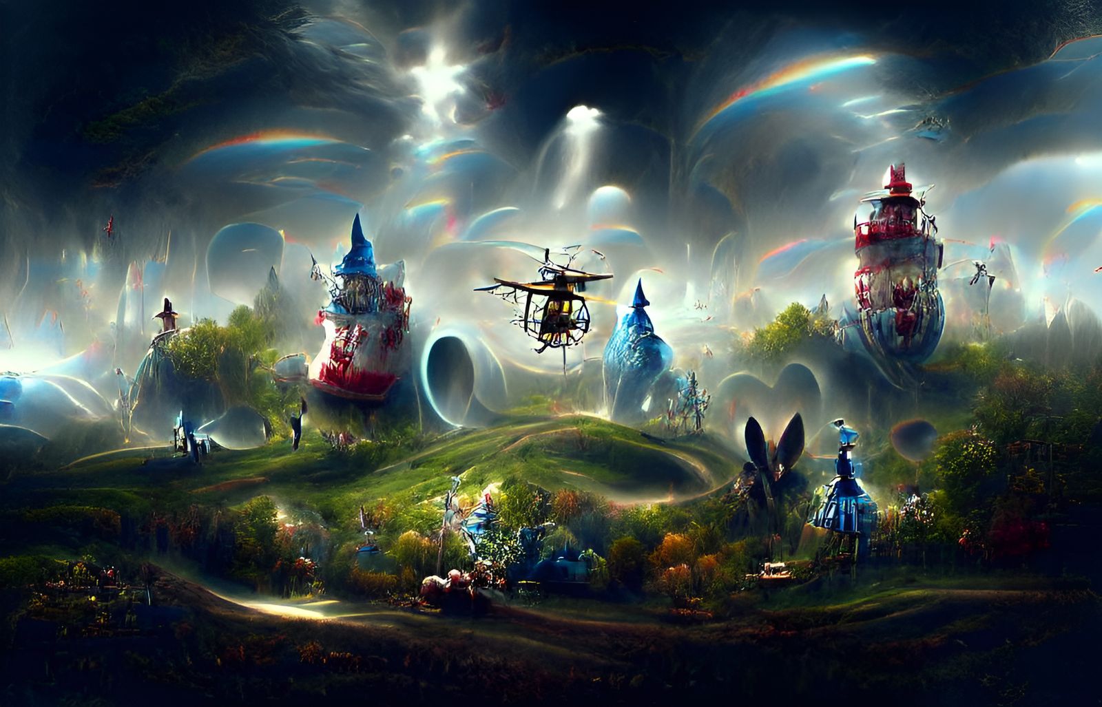 Alice in Wonderland Landscape with Dieselpunk Elements