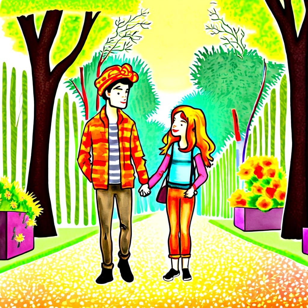 Girl in Meadow Holding Flowers, Impressionist Style