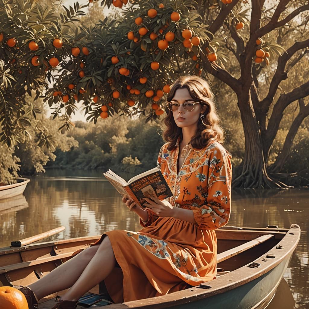 Girl reading a book in a boat