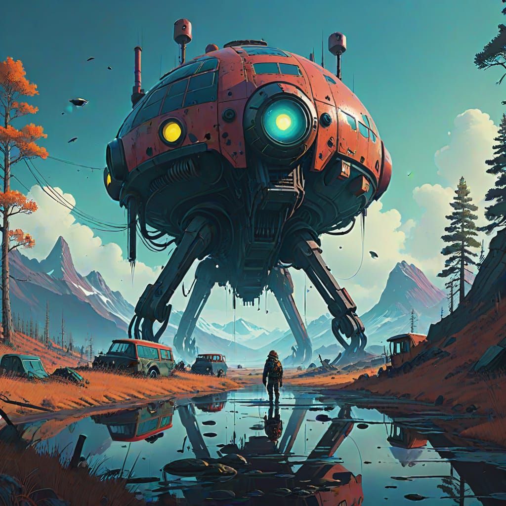 Vast, Otherworldly Alien Landscape in Cyberpunk Aesthetic