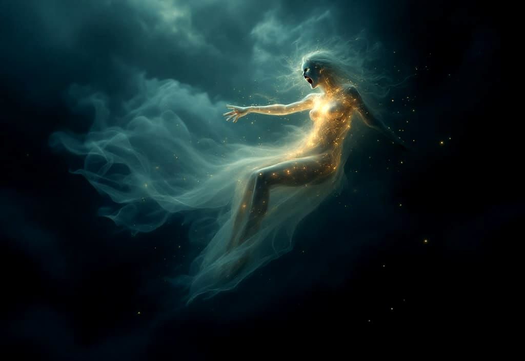 Ethereal Woman in Dreamlike Landscape