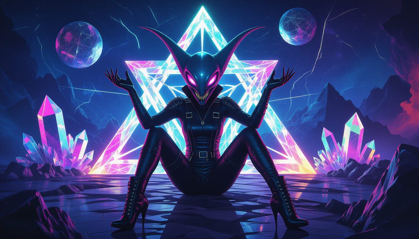 Pentagram Alien Cephalopod in Surreal Astral Realm