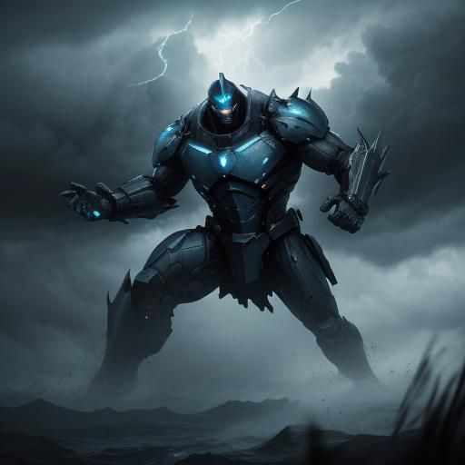 Dramatic Figure Falling Through Stormy Sky