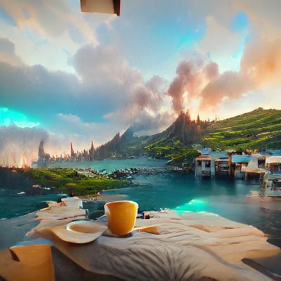 Island Breakfast: Coffee and Toast in Detailed Matte Paintin...