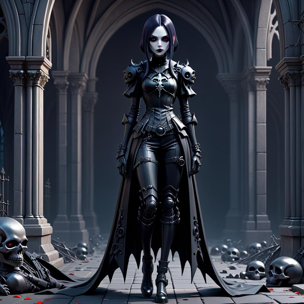 Dystopian Gothic Widow in 3D Anime Art