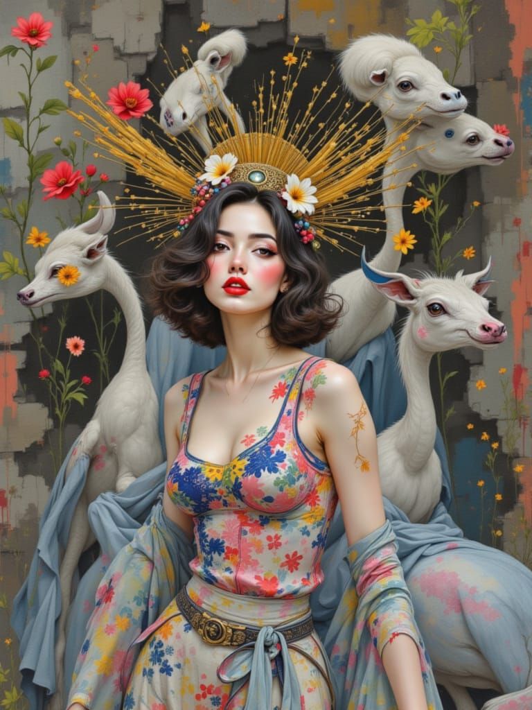 Vibrant Portrait with Floral Adornments