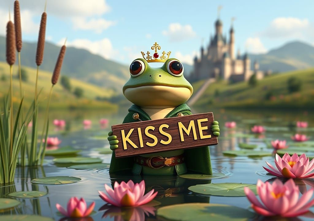 Pixar Frog Prince in Pond with Castle