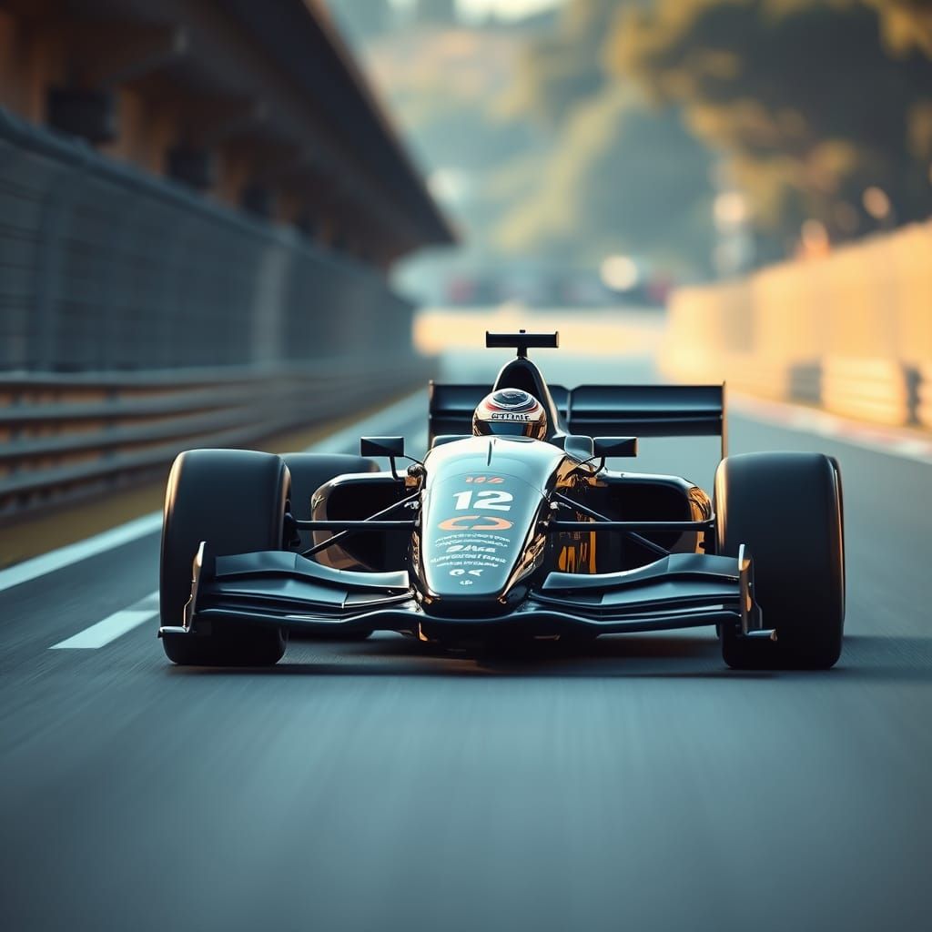 F1 Car Speeding on Track in DSLR Photography Style