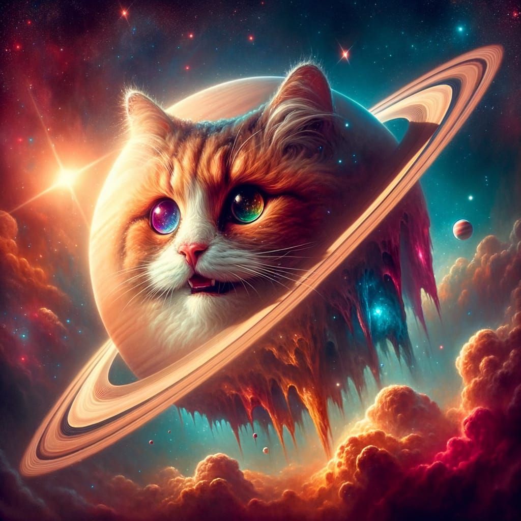 Giant Smiling Cat Face Saturn Concept Art