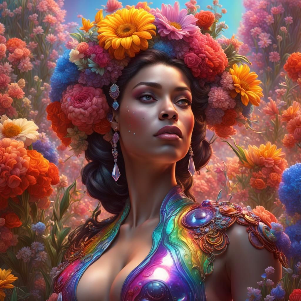 Hypermaximalist Portrait of Woman with Flowers