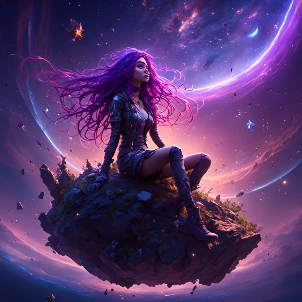 Intergalactic Woman Weeping Stars: Dark Fantasy Concept Art